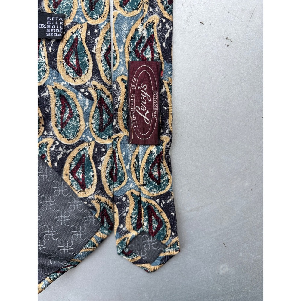 Tino Cosma Mens Silk Tie Blue Paisley Abstract Made in Italy Levy's Nashville - Picture 6 of 9